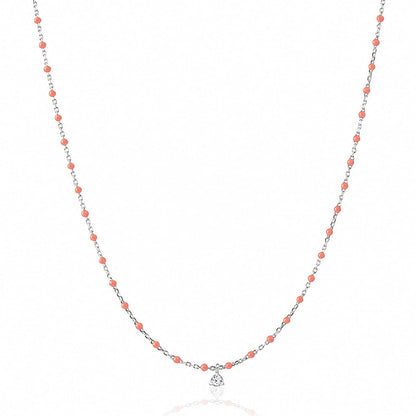 Sterling Silver Enamel Beaded Necklace With CZ