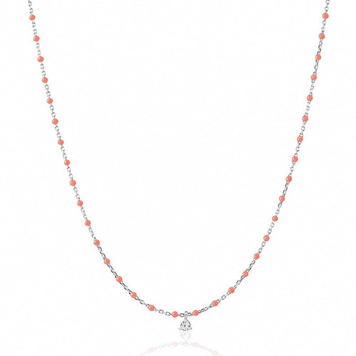 Sterling Silver Enamel Beaded Necklace With CZ