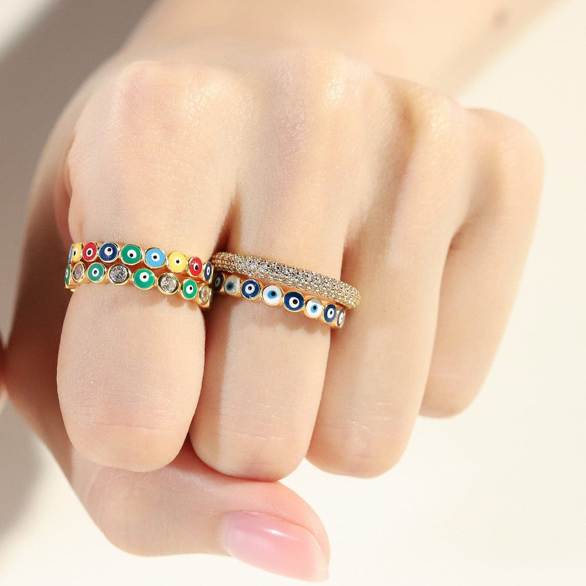 Evil Eye Enamel Bezel Ring