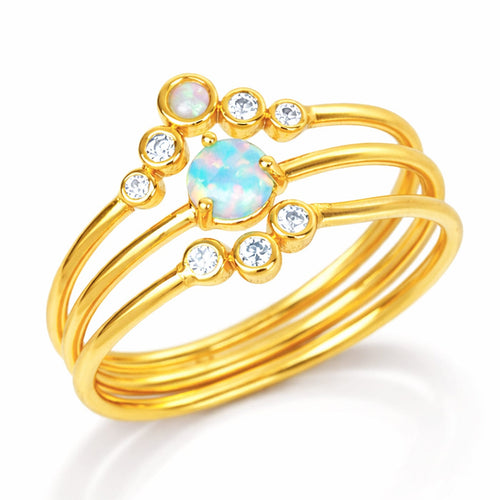 Opal Bezel Stack Ring Set – 3 Piece