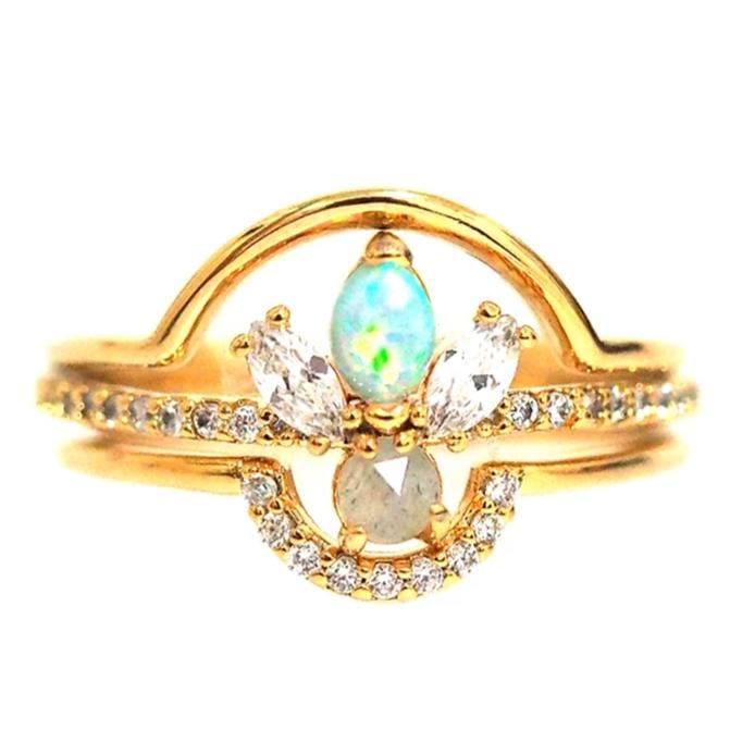 Opal & Labradorite Stackable Ring Set
