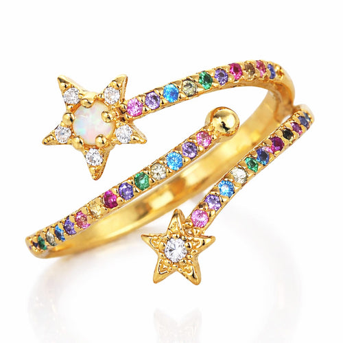 Rainbow CZ Shooting Star Wrap Ring
