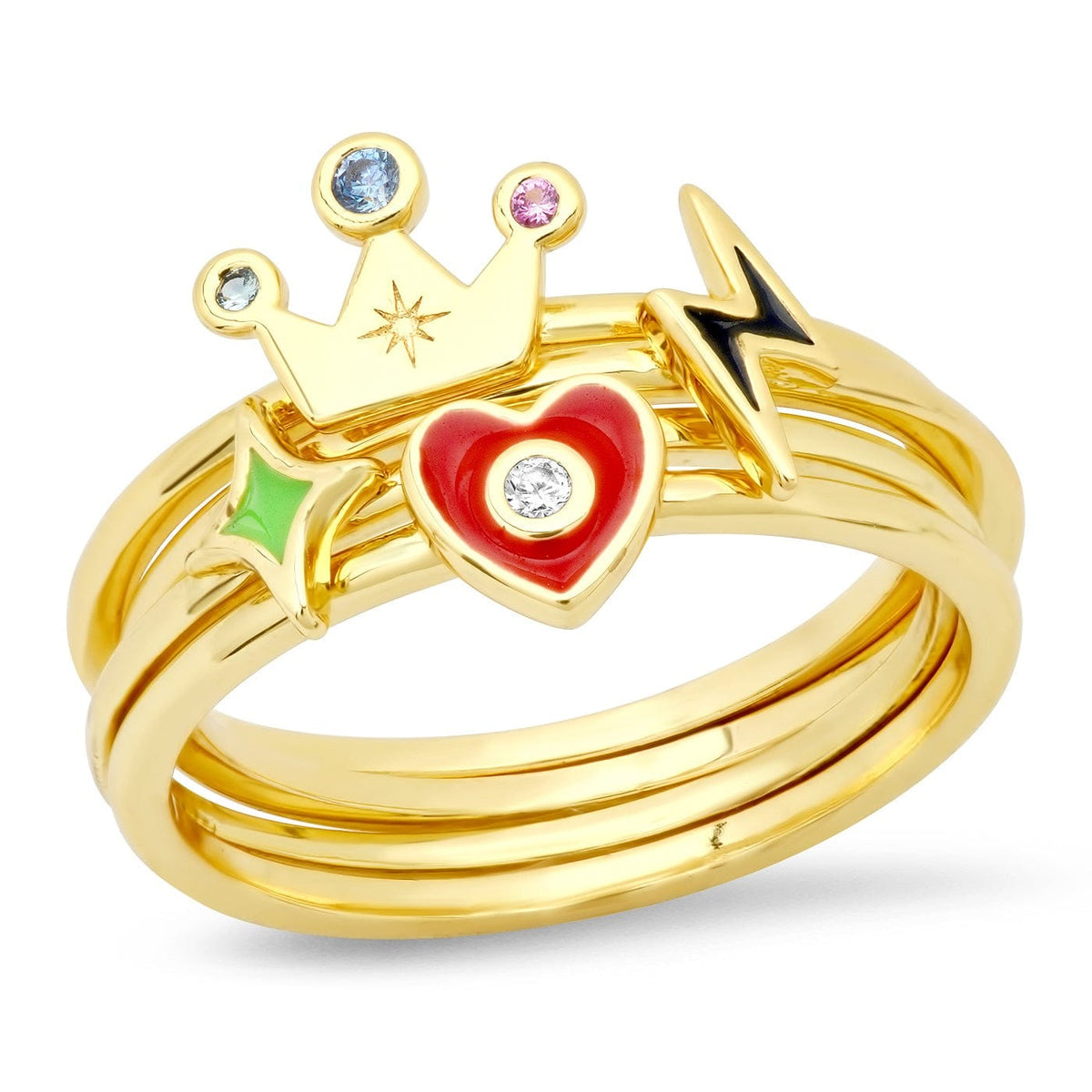Whimsical Crown Stack Ring Set