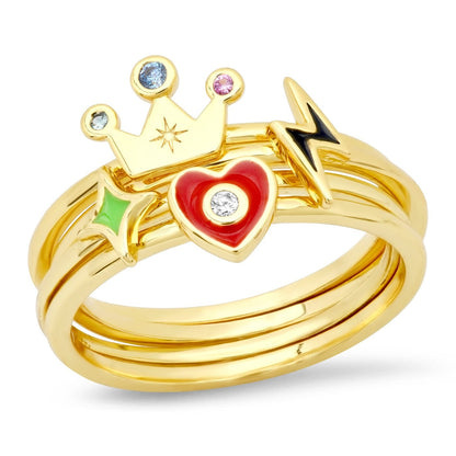 Whimsical Crown Stack Ring Set