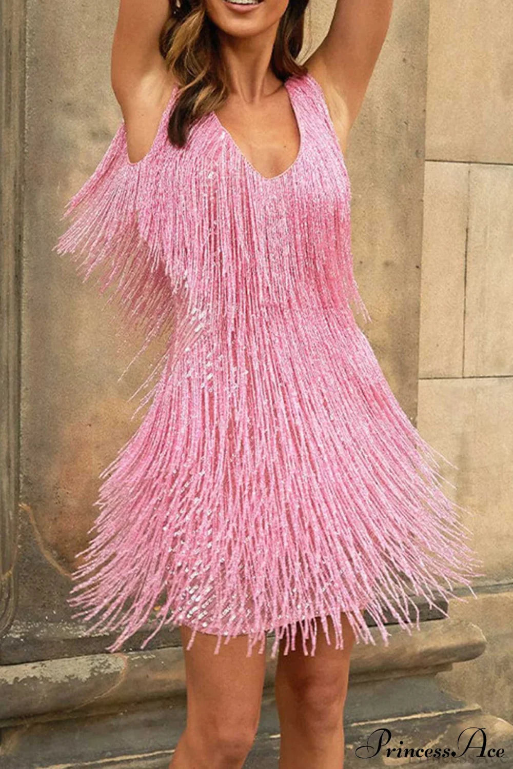 Tassel Sequin Tank Dress