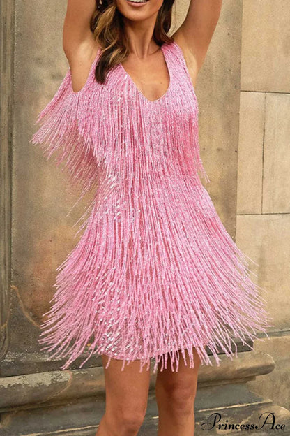 Tassel Sequin Tank Dress