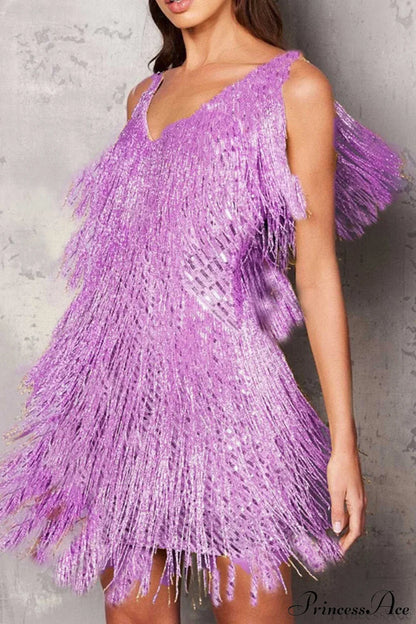 Tassel Sequin Tank Dress