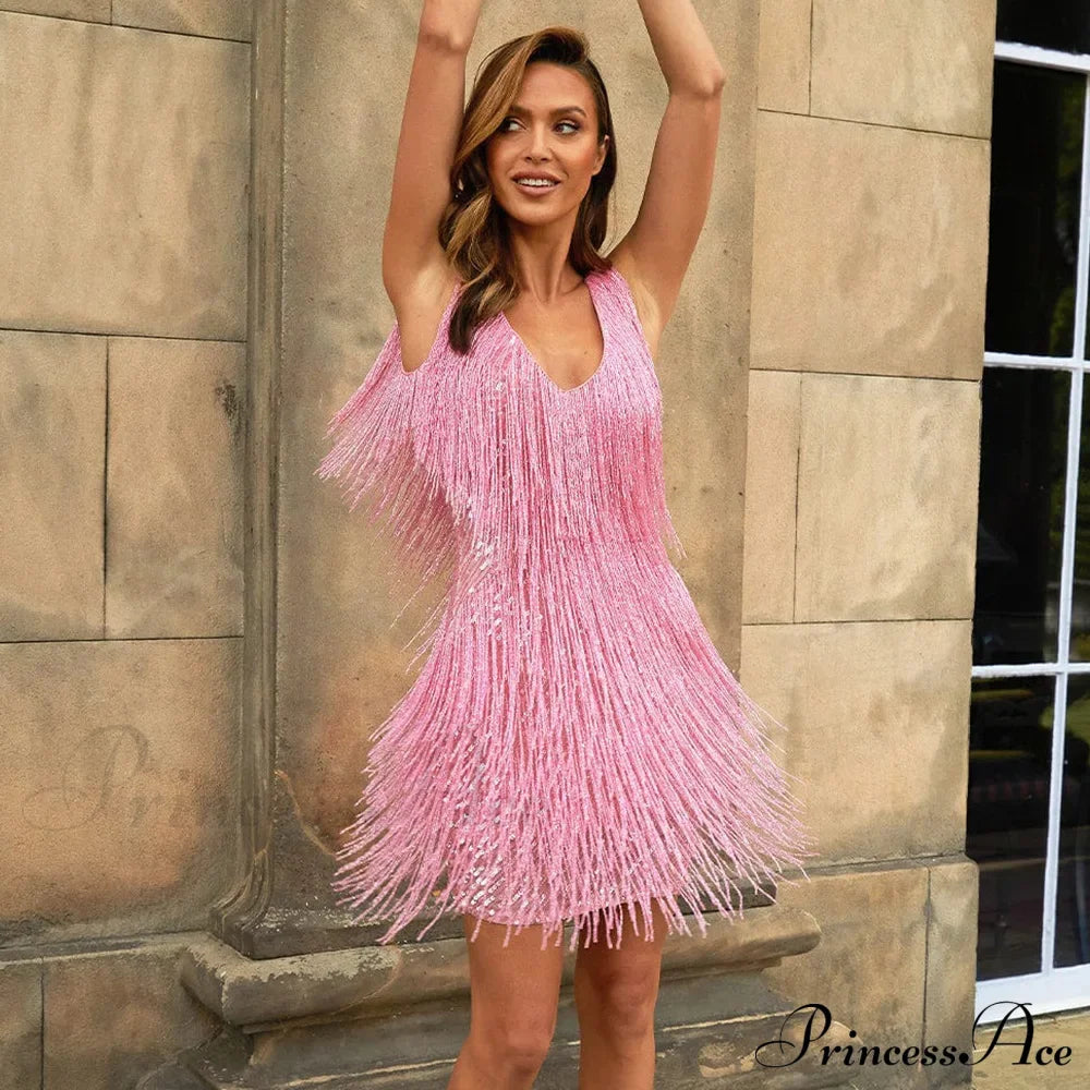 Tassel Sequins White Mini Dress