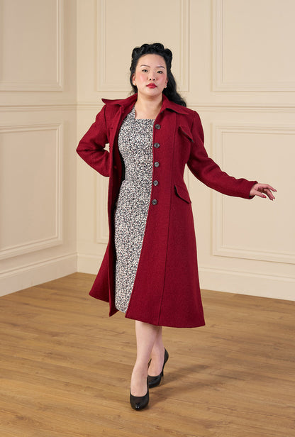 1930s/40s Princess Line Coat - Cranberry Red Wool