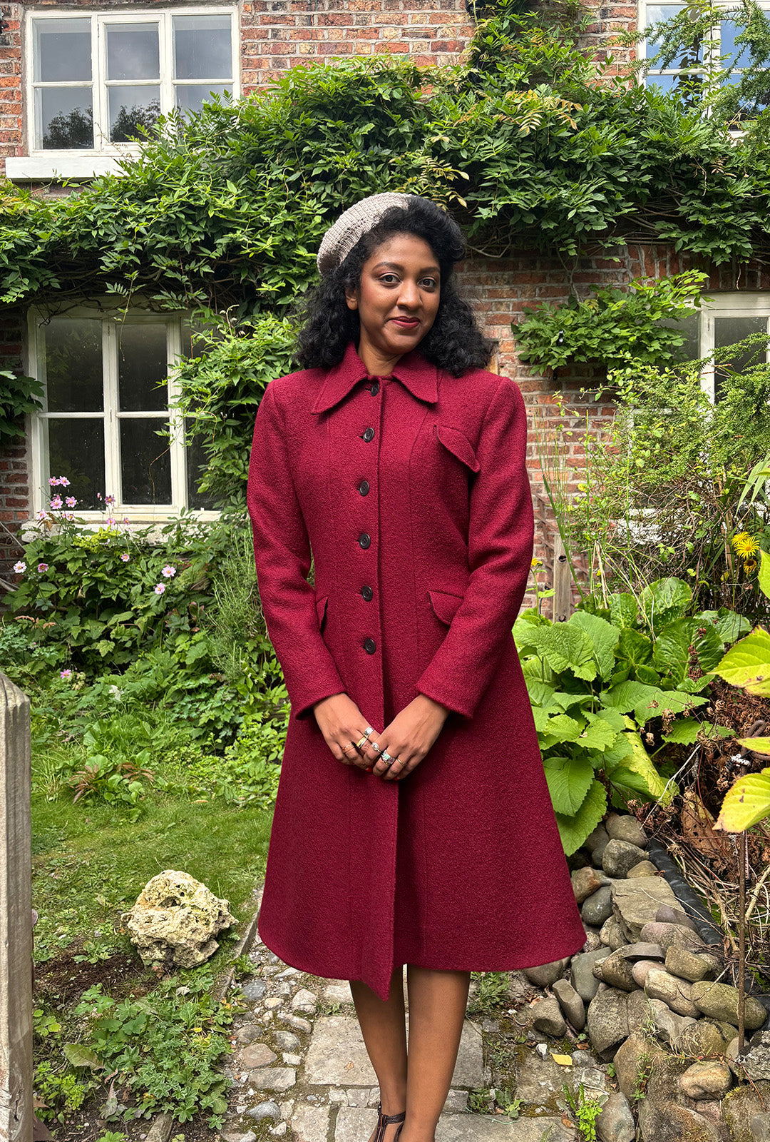 1930s/40s Princess Line Coat - Cranberry Red Wool