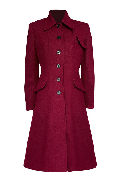 1930s/40s Princess Line Coat - Cranberry Red Wool
