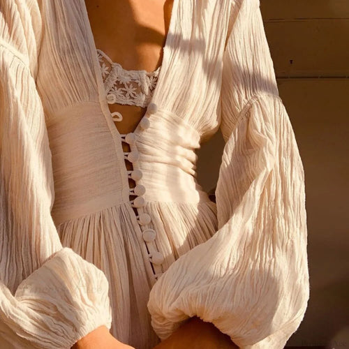 V Neck Button Down Maxi Dress