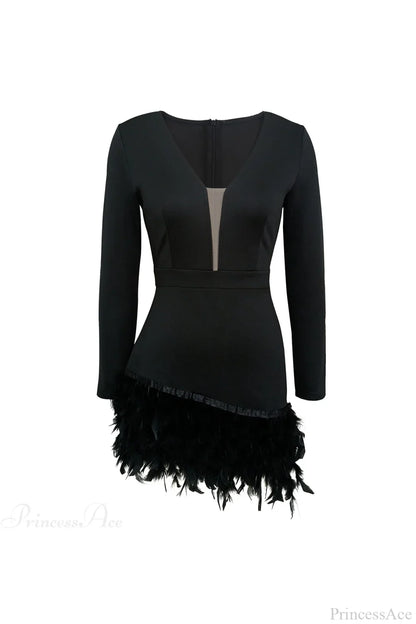 V Neck Feather Pack Mini Dress