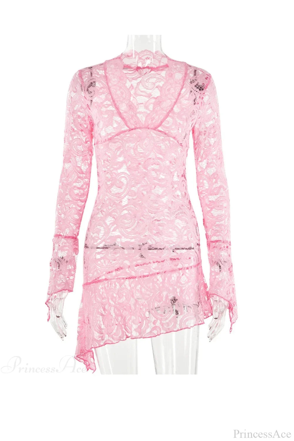 V Neck Flares Sleeve Lace Dress