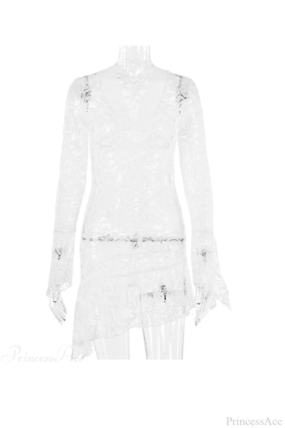 V Neck Flares Sleeve Lace Dress