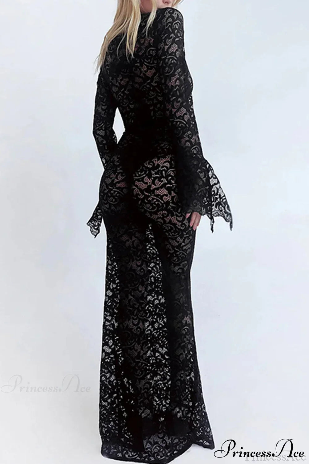 V Neck Lace Flare Sleeve Dress
