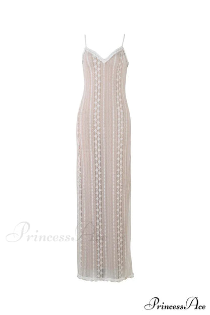 V Neck Lace Two-Piece Dress with Slit