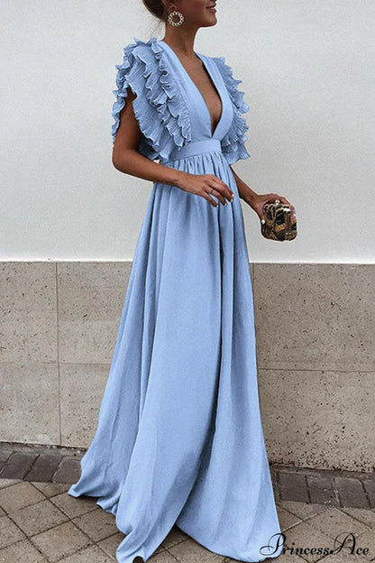 V Neck Ruffled High Waist Dress