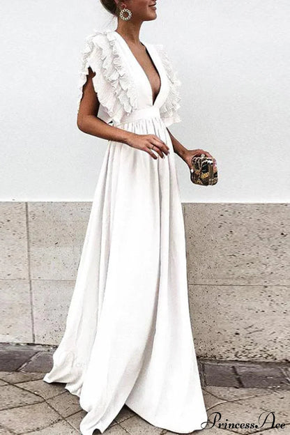 V Neck Ruffled High Waist Dress