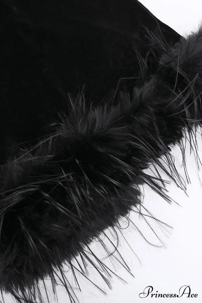 Velvet Patchwork Fuzzy Hem Slit Dress