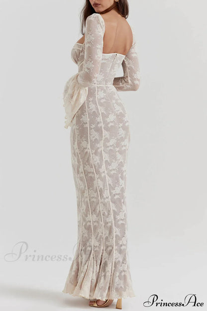 Vintage Cream Stylish Lace Maxi Dress