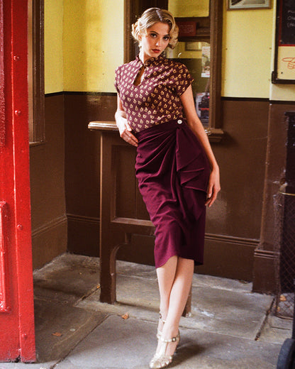 1940s Waterfall Skirt - Aubergine