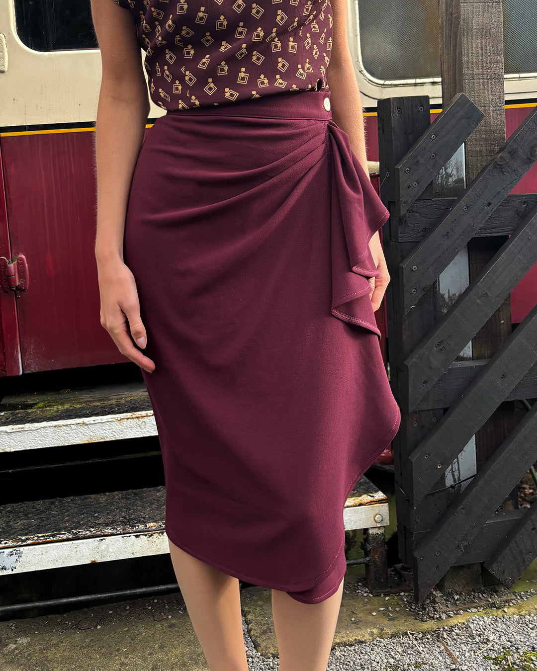 1940s Waterfall Skirt - Aubergine