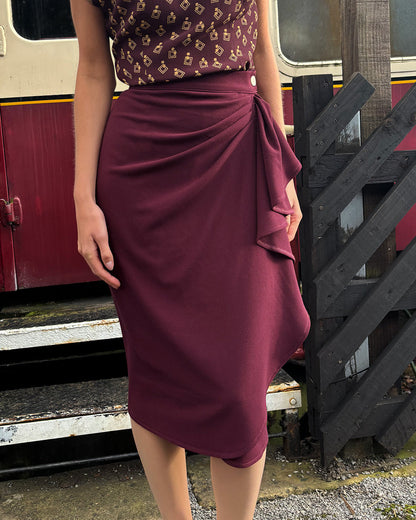 1940s Waterfall Skirt - Aubergine