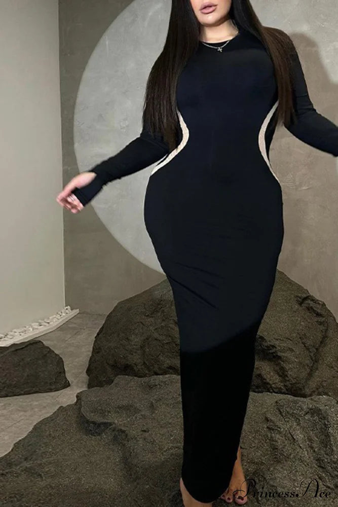Wavy Slim Fit Midi Dress with Contrast