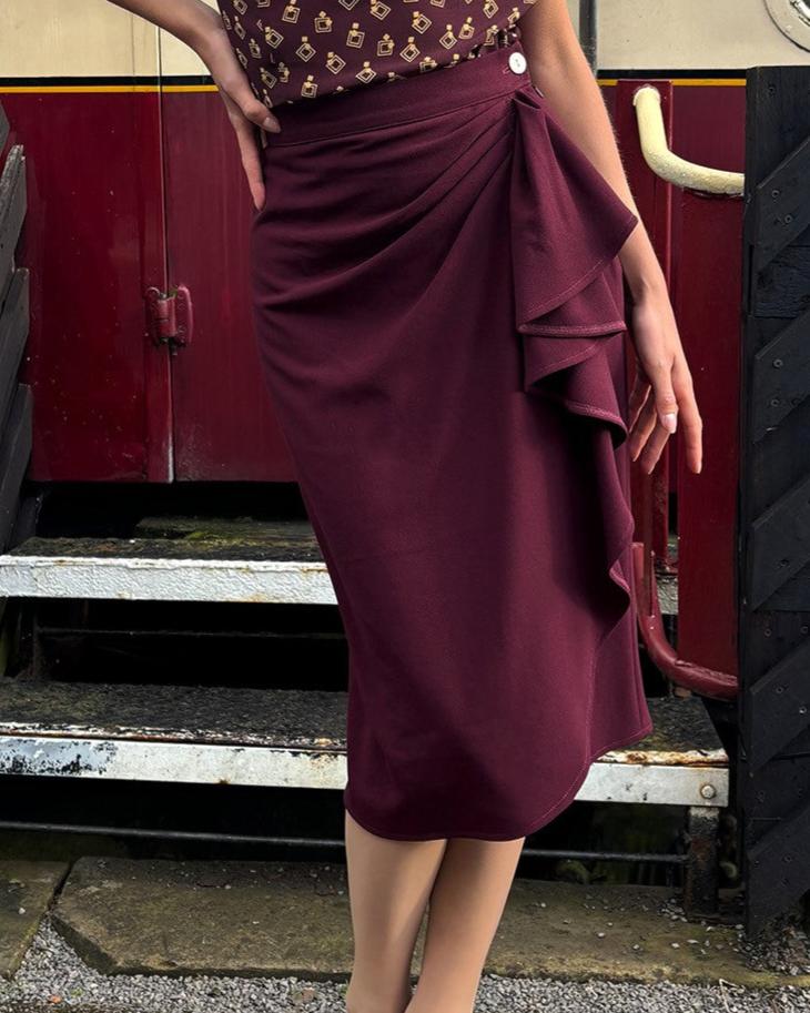 1940s Waterfall Skirt - Aubergine